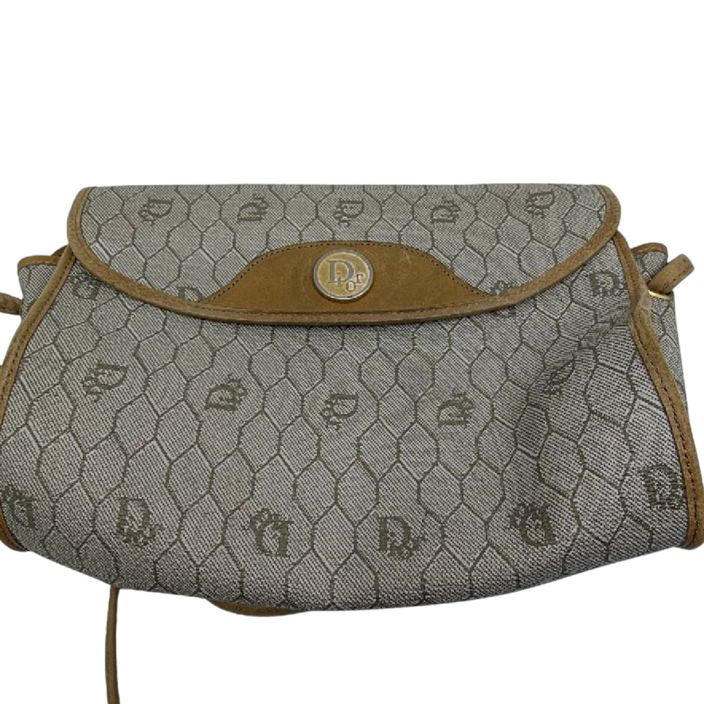 Christian Dior Honeycomb Oblique Beige Coated Canvas Shoulde